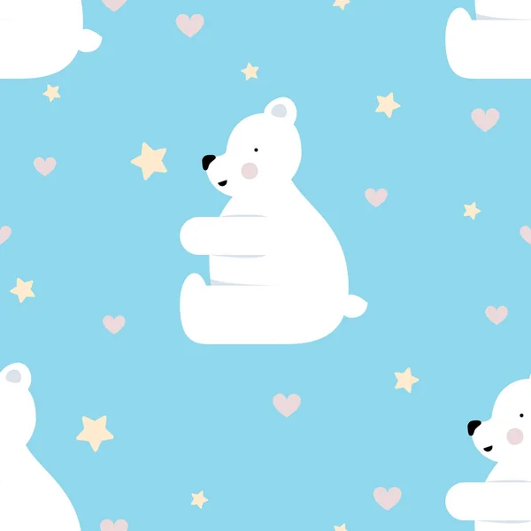 Sömlösa Barn Isbjörn Arktiska Vintern Underlandet Illustration Mönster Isblå Bakgrund — Stock vektor