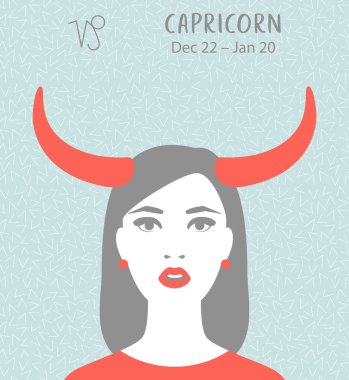 Capricorn zodiac sign. Girl vector illustration. Astrology zodiac profile. Astrological sign as a beautiful women. Future telling, horoscope, alchemy, spirituality, occultism, fashion clipart