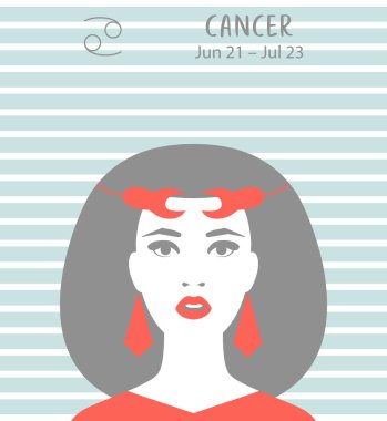 Cancer zodiac sign. Girl vector illustration. Astrology zodiac profile. Astrological sign as a beautiful women. Future telling, horoscope, alchemy, spirituality, occultism, fashion clipart