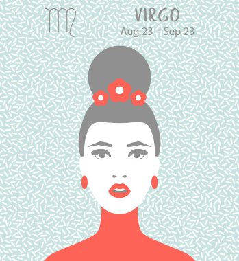 Virgo zodiac sign. Girl vector illustration. Astrology zodiac profile. Astrological sign as a beautiful women. Future telling, horoscope, alchemy, spirituality, occultism, fashion clipart