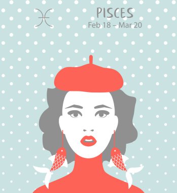 Balık burcu. Kız vektör çizim. Astroloji zodyak profil. Astrolojik işaret olarak güzel bir kadın. Söylüyorum, Astroloji, simya, maneviyat, büyü, moda gelecek