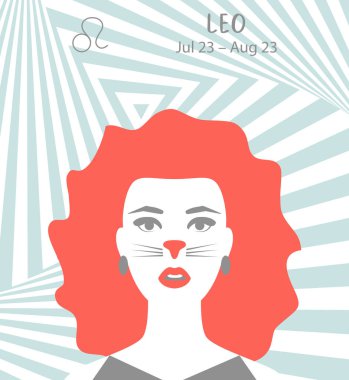 Leo zodiac sign. Girl vector illustration. Astrology zodiac profile. Astrological sign as a beautiful women. Future telling, horoscope, alchemy, spirituality, occultism, fashion clipart