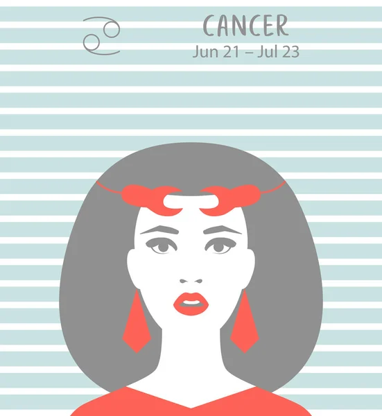 Cancer zodiac sign. Girl vector illustration. Astrology zodiac profile. Astrological sign as a beautiful women. Future telling, horoscope, alchemy, spirituality, occultism, fashion