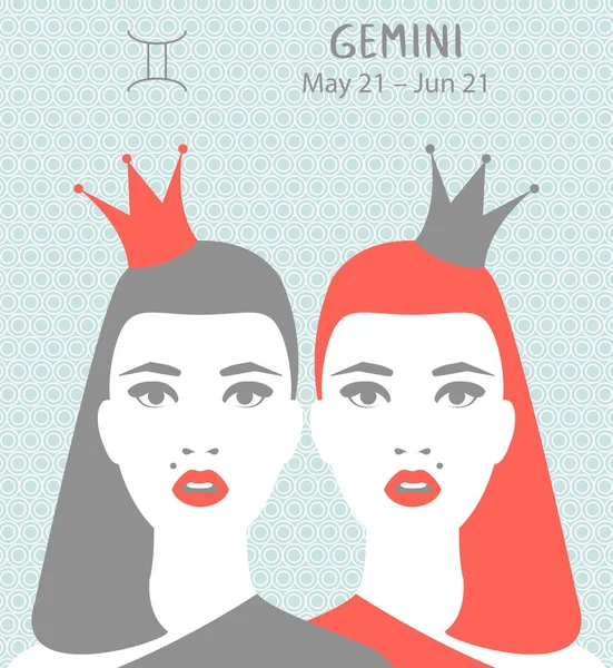 Gemini Zodiak Tanda Ilustrasi Vektor Gadis Astrologi Profil Zodiak Tanda - Stok Vektor