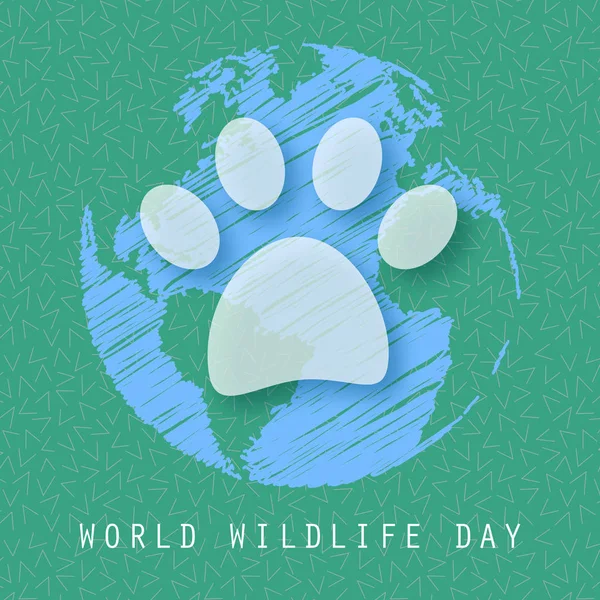 World Wildlife Day Karte Oder Hintergrund Tiere Aufspüren Vektor Illustration — Stockvektor