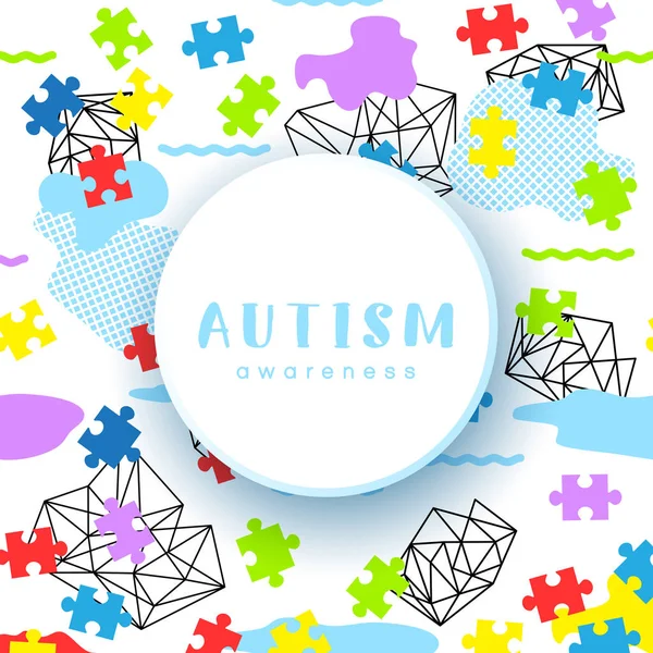 Día mundial de la conciencia del autismo. Coloridos rompecabezas vector de fondo. Símbolo del autismo. Ilustración médica. Asistencia sanitaria — Archivo Imágenes Vectoriales