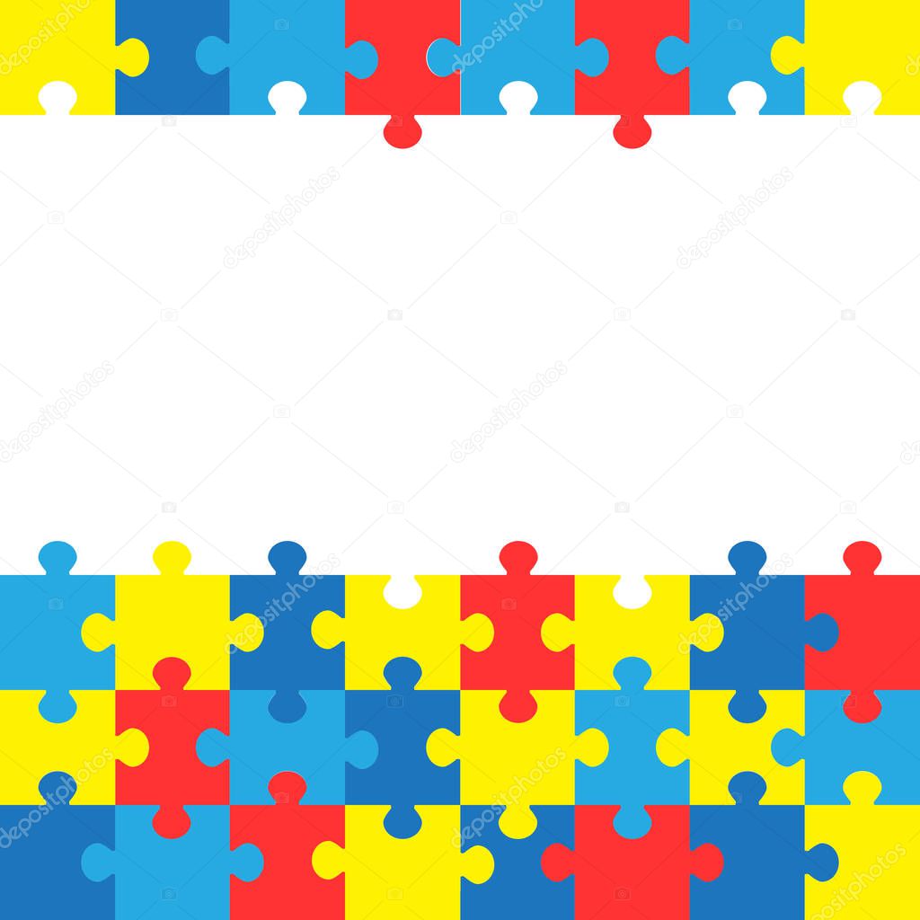 World autism awareness day. Colorful puzzles vector background. Symbol of autism. Medical flat illustration. Health care 