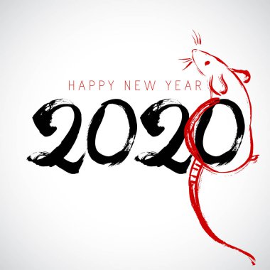 2020 için Çince kaligrafi ile tebrik kartı tasarım şablonu 