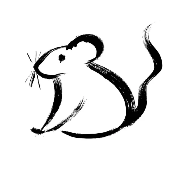 Krysa, myši na bílém pozadí. Měsíční horoskop znak myši. Čínský šťastný nový rok 2020. Rok krysy. Lunární nový rok. Kreslení inkoustu potkana — Stockový vektor