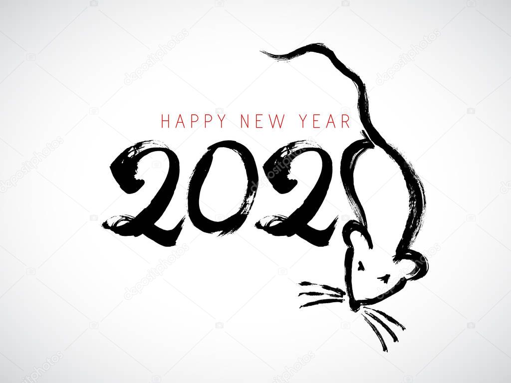 Greeting card design template with chinese calligraphy for 2020 
