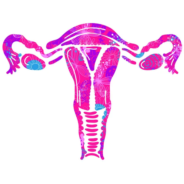 子宮、子宮主要な女性の生殖性器官および花。女の子のように戦えフェミニズムの概念。女性のシンボルエンブレム、Tシャツ、ステッカー、ポスター、プリント、パッチ用のデザイン — ストックベクタ