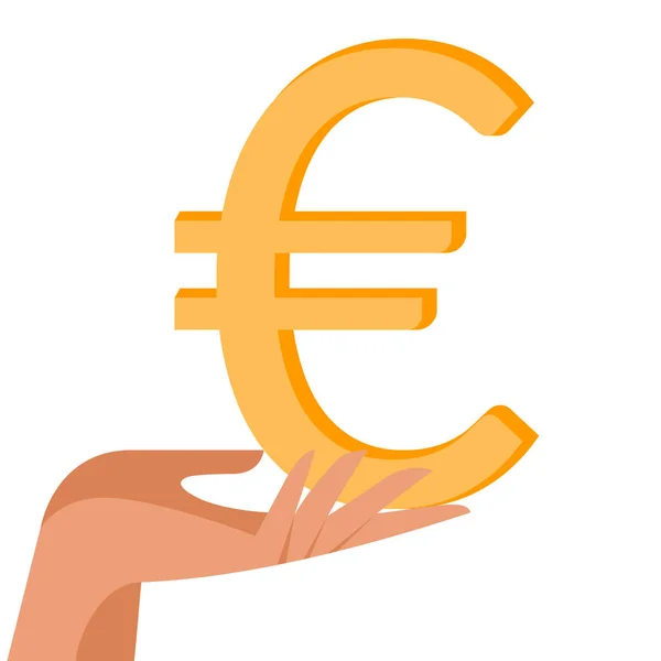 Euro symbol in female hand. Money in hand. Earn money, salary symbol. Flat vector illustration