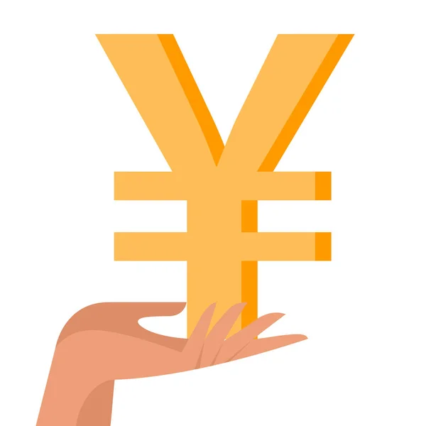 Japanska yen, kinesiska renminbi yuan i kvinnlig hand. Pengar i handen. Tjäna pengar, lön symbol. Platt vektor illustration — Stock vektor