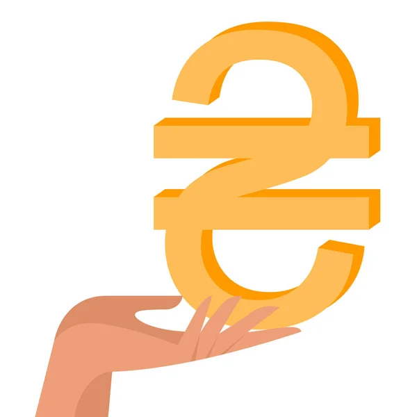 Hryvnia ukrainienne à la main féminine. De l'argent en main. Gagner de l'argent, symbole de salaire. Illustration vectorielle plate — Image vectorielle