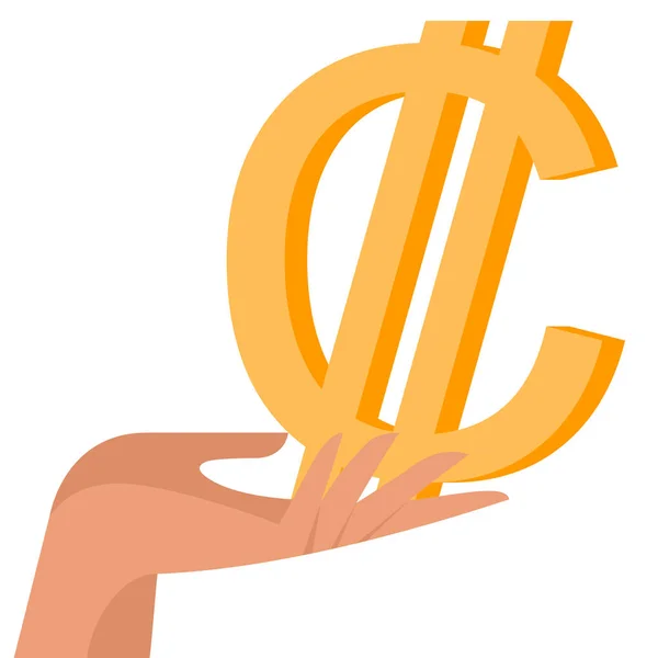Colon costaricain à la main féminine. De l'argent en main. Gagner de l'argent, symbole de salaire. Illustration vectorielle plate — Image vectorielle