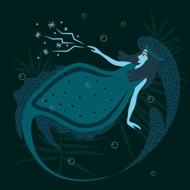 Enerji denizkızı karakter tasarımı. Deniz, okyanus. Vektör çizimi