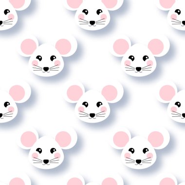 Çocuk tatilleri için beyaz fare ile sorunsuz desen. Sevimli bebek duş vektör arka plan. Çocuk tarzı mousy. Sevimli fareler ile Noel veya Yeni yıl sorunsuz desen. Fare. 2020 Kış arka planı