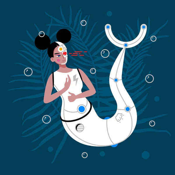 Cyborg mermaid character design. Vector illustration — Stock Vector