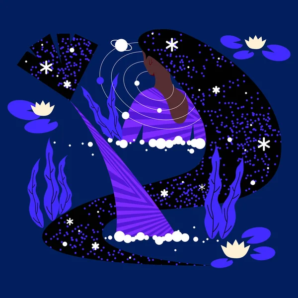 Mermaid karaktär design. Natt. T-shirt design. Artikel. Vektor illustration — Stock vektor