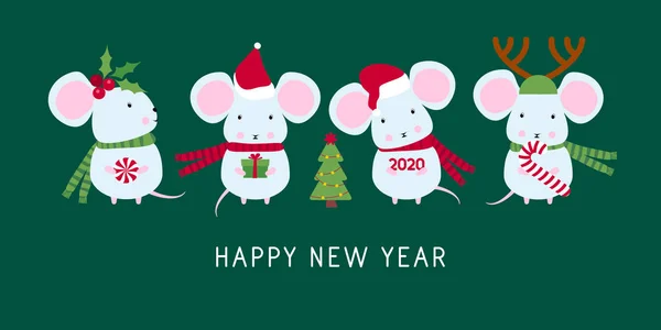 Рождество или новогодняя елка. Милые мыши. Мышь. 2020 Зимний фон с мышью. Знак гороскопа крысы. Китайский год Крысы 2020. С Новым Годом. Концепция изображения символа китайского нового года — стоковый вектор