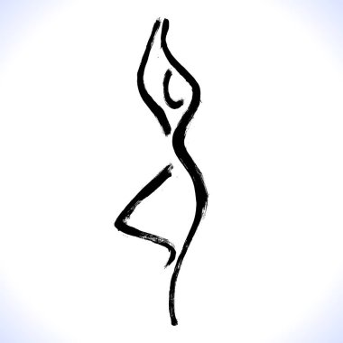 Yoga ağacı poz, el çizilmiş yoga aşk okul, merkez, sınıf için stilize vektör simgesi logosu. Şekil yoga yapıyor ve bir ağaç poz ayakta