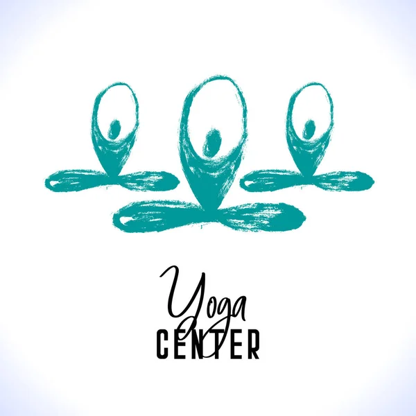 Yoga lotus pose, hand drawn yoga love stylized vector icon logo for school, centre, class. Сидеть в позе лотоса. Восточный стиль кисти — стоковый вектор