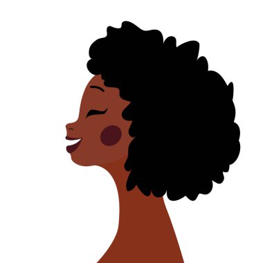 Afro-Amerikalı kadın. Tasarımınız için düz vektör çizimi. Afrikalı kadın sağlığı, üreme hakları, eğitim, ayrımcılık