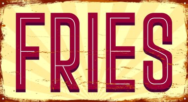 Patates kızartması. Fast food restoranı. Vintage metal tabela. Grunge tarzı