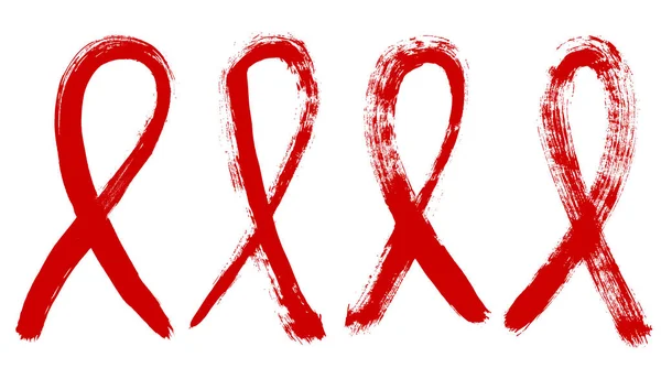 Símbolo do Dia da SIDA. AIDS fitas vermelhas ilustração vetorial. Projeto Grunge. Fitas pintadas à mão. Cuidados de saúde e medicina. Consciência e compreensão, sinal de esperança e solidariedade —  Vetores de Stock