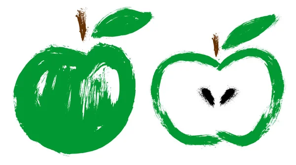 Maçã. Fruta verde. Desenho Grunge ilustração vetorial — Vetor de Stock