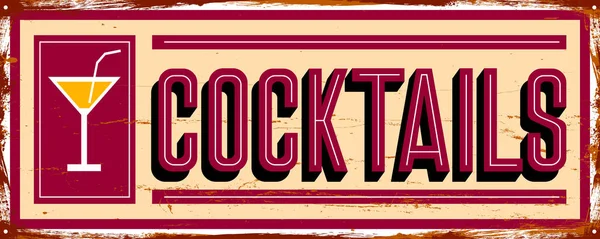 Cocktails. Bar. Vintage-Metallschild. Grunge-Stil — Stockvektor