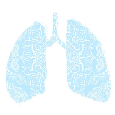 Akciğerlerin sembolü. El çizimi grunge tasarımı. Nefes alıyor. Saldır egzersizi.