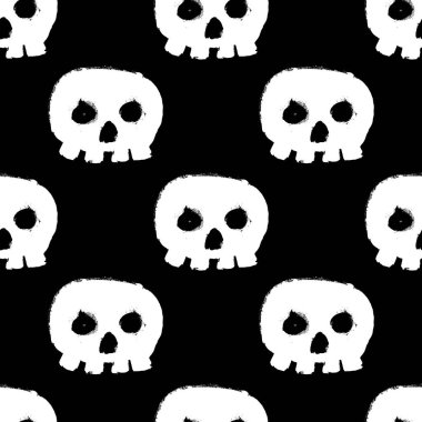 Beyaz kafatasları vektör arkaplan ile kusursuz siyah desen. Duvar kağıtları, şablon dolguları, web sayfası arkaplanları, yüzey dokuları, tekstil için mükemmel
