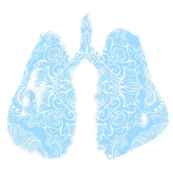 Símbolo de pulmones. Diseño grunge dibujado a mano. Respirando. Ejercicios de zancada — Vector de stock