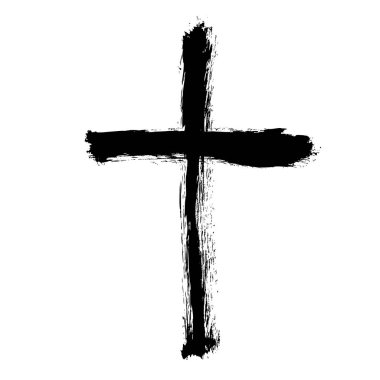 Grunge Hıristiyan Dini Haçı. Siyah boya. Vektör. Fırça boyalı siyah simge. el boyaması haç