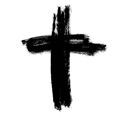 Grunge Hıristiyan Dini Haçı. Siyah boya. Vektör. Fırça boyalı siyah simge. el boyaması haç