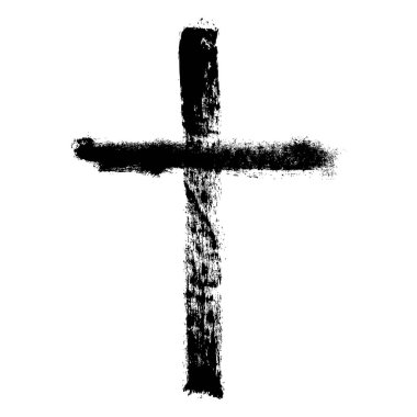 Grunge Hıristiyan Dini Haçı. Siyah boya. Vektör. Fırça boyalı siyah simge. el boyaması haç