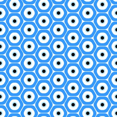 Kem gözlü Türk boncuklu kusursuz desen. İyi şanslar. Türk fayansı. Oryantal sedir tasarımı vektör arka planı. Duvar kağıtları, şablon dolguları, web sayfası arkaplanları, yüzey dokuları, tekstil için mükemmel