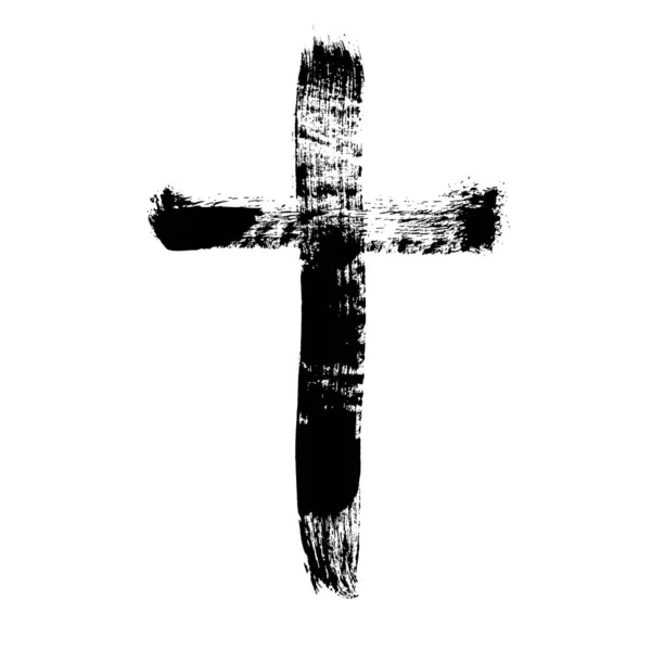 Grunge Christian Religion Cross. Tinta preta. Vector. Pincel pintado ícone preto. cruz pintada à mão — Vetor de Stock