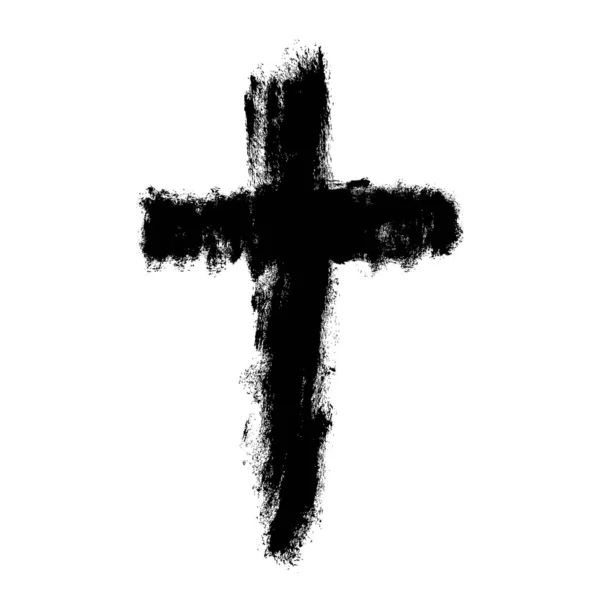 Grunge Christian Religion Cross. Tinta preta. Vector. Pincel pintado ícone preto. cruz pintada à mão —  Vetores de Stock