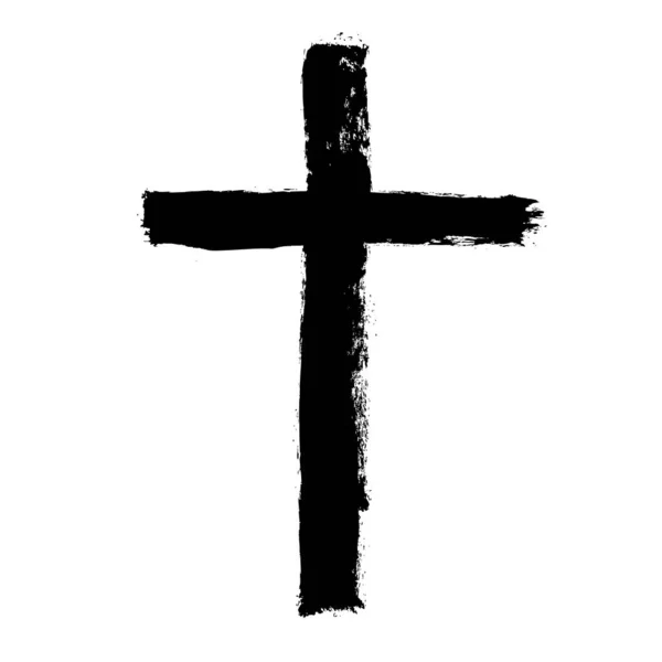 Cruz de Religión Cristiana Grunge. Pintura negra. Vector. Pincel pintado icono negro. Cruz pintada a mano — Archivo Imágenes Vectoriales
