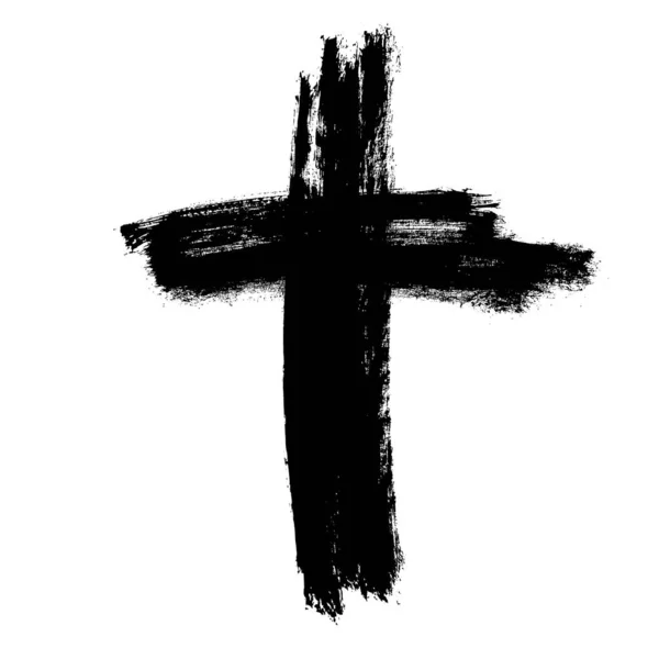 Cruz de Religión Cristiana Grunge. Pintura negra. Vector. Pincel pintado icono negro. Cruz pintada a mano — Archivo Imágenes Vectoriales