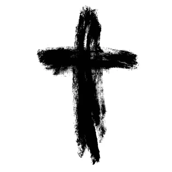 Grunge Christian Religion Cross. Black Paint. Vector. Brush painted black icon. hHand-painted cross — Stock Vector