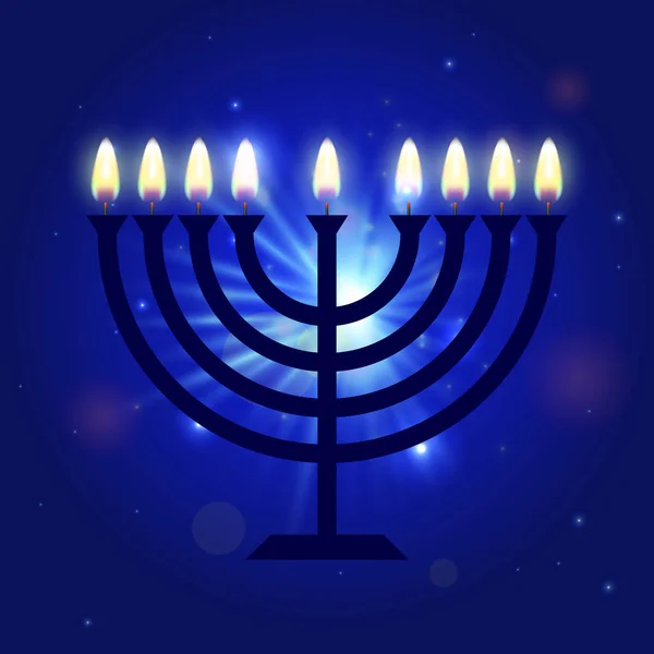 Tarjeta de felicitación Hanukkah con velas. Feliz Hanukkah, fondo judío de la fiesta. Vector Hanukkah fondo con menorah — Archivo Imágenes Vectoriales
