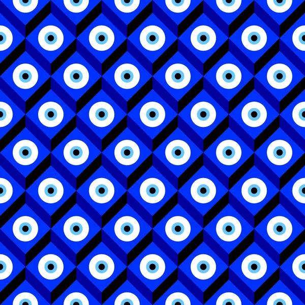 Kem gözlü Türk boncuklu kusursuz desen. İyi şanslar. Türk fayansı. Oryantal sedir tasarımı vektör arka planı. Duvar kağıtları, şablon dolguları, web sayfası arkaplanları, yüzey dokuları, tekstil için mükemmel