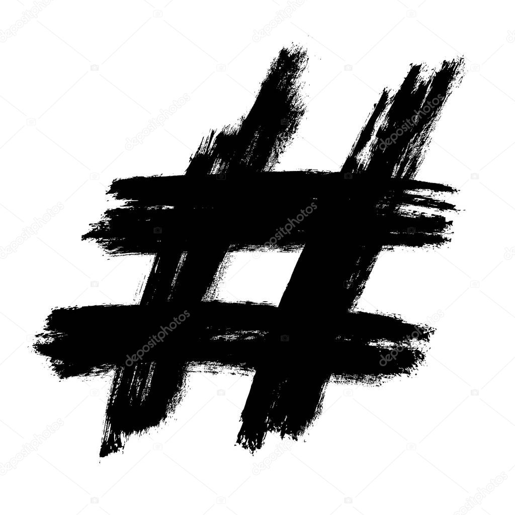 Hashtag symbol cross plus logo sign icon template design element, Grunge hand drawn hashtag