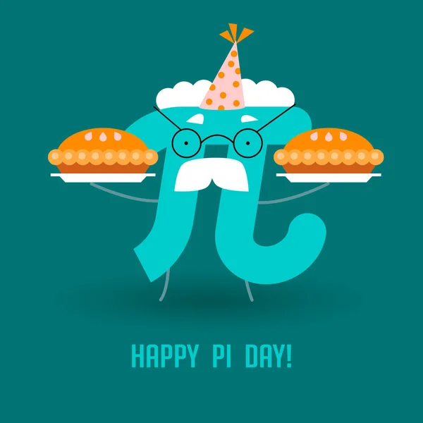 ¡Feliz Día del Pi! Celebra el Día del Pi. Constante matemática. 14 de marzo (3,14). La relación de la circunferencia de los círculos a su diámetro. Número constante Pi y pastel — Vector de stock