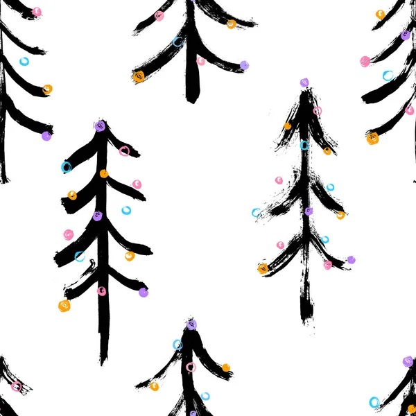 Naadloos met de hand getekend patroon met kerstboom. Vector illustratie voor uw ontwerp. Perfect voor wallpapers, patroon vullingen, web pagina achtergronden, oppervlakte texturen, textiel — Stockvector