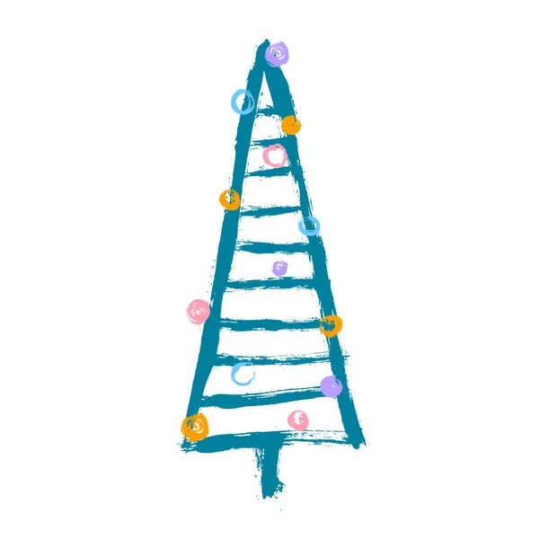 Arbre de Noël décoré avec des boules. Joyeux Noël. Arbre de Noël sur fond blanc. Illustration vectorielle pour votre design. Grunge, dessiné à la main — Image vectorielle