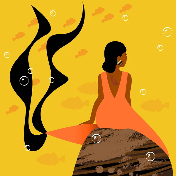 Chica Sirena Mar Océano Ilustración Vectorial — Archivo Imágenes Vectoriales